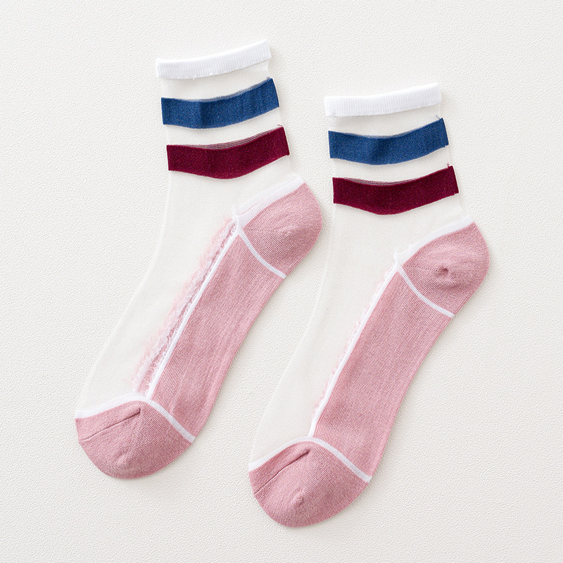 Kasi Socks Colored Stripes Trend Glass Silk Socks Three Bars Ankle Stockings